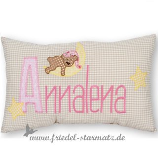 crepes suzette - Namenskissen ANNALENA l Schlafbr auf Mondschaukel * ideales Taufgeschenk
