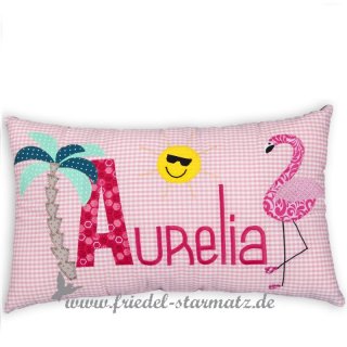 crepes suzette - Namenskissen AURELIA l Flamingo und Palme
